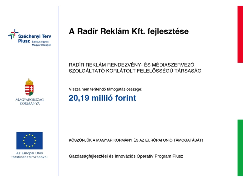 Eszközbeszerzés és technológia fejlesztés a Radír Reklám Kft.-nél: GINOP PLUSZ 1.2.4-25-2025-00331